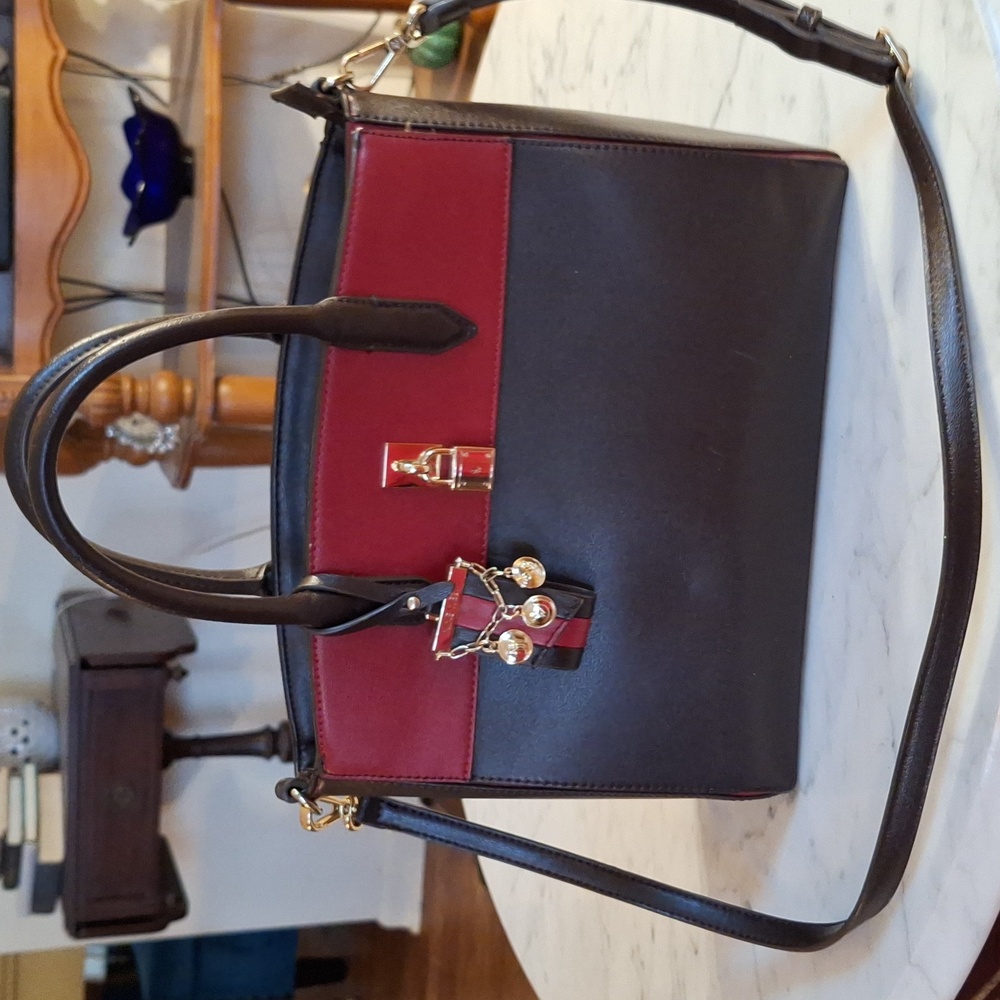 Nine West Red and Black Satchel With Decorative Lock